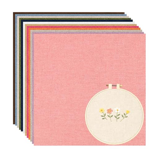 12 Sheets 12 Colors Linen Embroidery Fabric Pre-Cut 5.9×5.9Inch - size: 5.9×5.9Inch