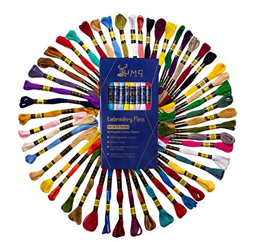 Pack of 50 Popular Colours Premium Embroidery Thread | 100% Egyptian Cotton Premium Skeins | Cross Stitch Embroidery Floss | Oeko TEX Certified Stranded Cotton | Ideal for Arts & Crafts - color: Mixed Rainbow Colours