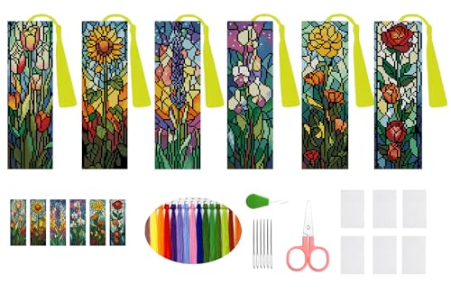 DYAIANGMU 6 Pcs Cross Stitch Bookmark Kit for Adults Beginner 2.3x7.8 inch - color: SQY009