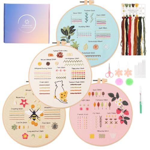 Jyphorixal Embroidery Kit for Beginners Adults Cross Stitch Starter Kit Needle Point Supplies 30 Basic Stitches in 4 Set, DIY Craft Lover Starter Hand Stitch - color: Cat
