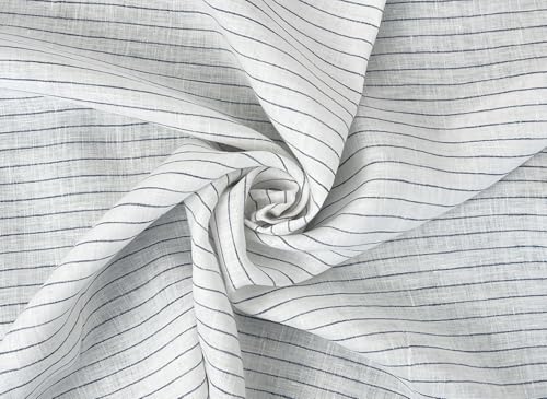 100% Linen Fabric – Lightweight Prewashed – Horizontal Stripe Patterns – Precut Style – Soft & Breathable – 52” Width – by The Linen Lab (Blue 6208, 1 Yard pre Cut) - color: Blue 6208, size: 1 yard pre cut