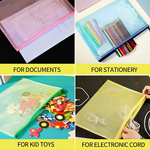 LEOBRO Mesh Zipper Pouch Bags, 13.2"x 9.2" Zipper Pouch, 4 pcs Mesh Bags, Storage Bags Pouch for Organization Toy Puzzles Board Game Travel, File Jackets & File Pockets