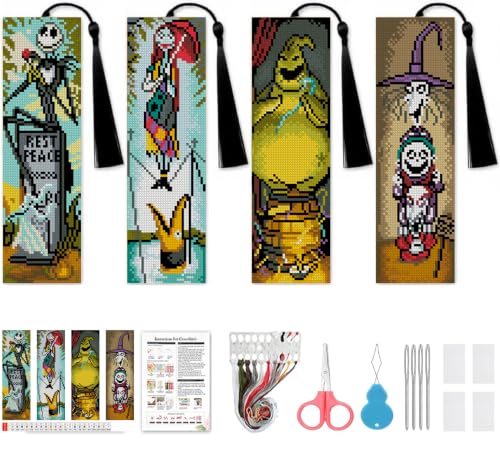 4 Pack The Nightmare Before Christmas Cross Stitch Bookmark Kits for Adults - color: Halloween Cross-Stitch Bookmark - 1