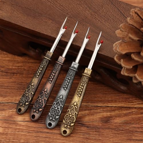 2PCS Seam Ripper with Brass Handle, Sharp Steel Blade Stitch Unpicker Thread Remover for Sewing, Embroidery, Garment Repair, Silvery+Bronze - color: Silvery+Bronze