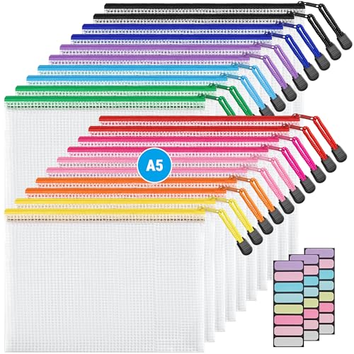 JARLINK A5 Mesh Zipper Pouches, 6x9inch Pencil Pouches for School, 20 Pack - size: A5-20pcs-Assorted