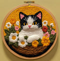DIY Punch Needle Kits Black and White Calico Cat with Hoop 20x20cm-3 - color: 01-Cat7