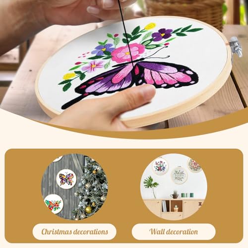Embroidery Hoops Set, Cross Embroidery Hoop Round Bamboo Adjustable Frame Circle Ring Hoops for Embroidery, Size-6"/8"/10" Ornament and Art Craft Sewing, Christmas Decoration (Pea Yellow, 3 Pcs)