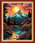 Redxing Stamped Cross Stitch Kits - Beach Night Landscape Counted Cross Stitch Kits for Beginners Adults Needlepoint Cross-Stitch Patterns-Sunrise Over Mountains and Rivers 16x20 inchs - color: ArtsKit18