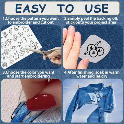 CRASPIRE Fruit Water Soluble Embroidery Stabilizers Hand Sewing Stick and Stitch Transfers Paper Wash Away Pre-Printed Self Adhesive Patterns for Bags Cloth Sewing Lovers Beginner Needlework - style: Fruits