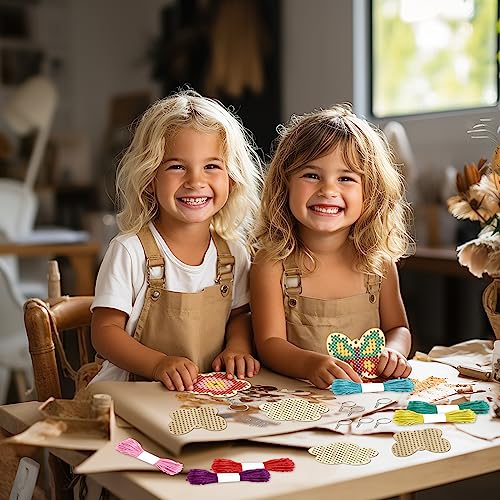 VKPI Wooden Cross Stitch Kits for Kids, Make Your Own 6 Cross Stitching Keyrings, Wood Sewing Kit, Arts & Crafts Butterfly, Flower Ornaments, Embroidery Kit for Beginners, Girls, 6-13 - color: Butterfly & Flower