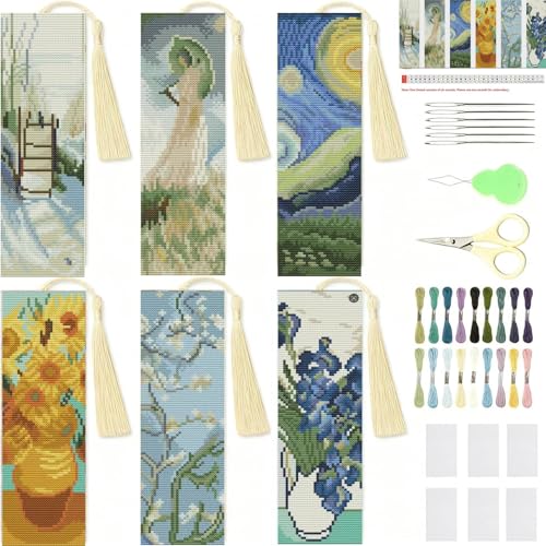 niurenmaoyi 6 Pack Abstract Bookmark Stamped Cross Stitch Kits for Beginner - color: Cross Stitch Kits0512-04