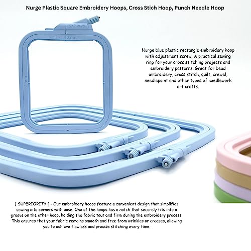 Nurge Square Embroidery Hoop - Plastic Cross Stitch Frame for Needlepoint & Embroidery - Adjustable Craft Hoop - Blue - No:2 (Small) - color: Blue, size: No:2 (Small)