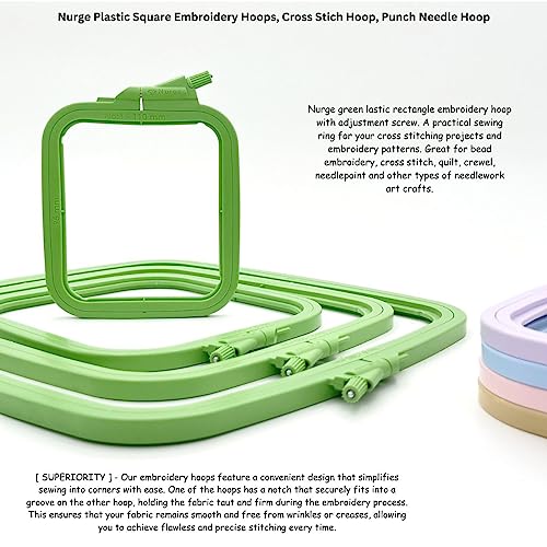 Nurge Green Large (No:4) Plastic Square Embroidery Hoop, Cross Stitch Hoops, Punch Needle Hoop , DIY Craft Sewing,ABS Plastic Embroidery Hoops - color: Green, size: No:4 (Large)