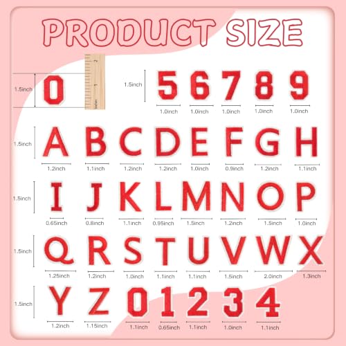 72 Pcs Iron On Letters & Numbers Patches for Tote Bags Hats Clothing Red - color: Red, size: Letters & Numbers