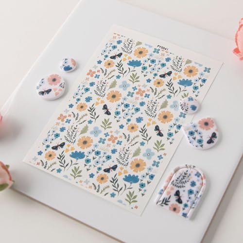 KABAKE Polymer Clay Transfer Paper 4 PCS Colorful Flowers Water Soluble Transfer Sheet for Earrings Jewelry Making - color: Butterfly Flower