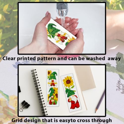 ACRNIGHEET 6PCS Cross Stitch Bookmark Kit for Beginner Gnome Stamped Cross Stitch Kits Needlepoint Kit for Adults DIY Tassel Embroidery Bookmark Kits with Instructions Craft Gift 8.5"x3" 11CT - style: Sunflowr Gnome with Tassel