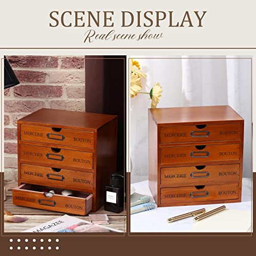 Wesiti Wooden Desk Organizer, 4 Drawers, Vintage Makeup Cabinet, Brown - color: Brown, size: 4 Drawers