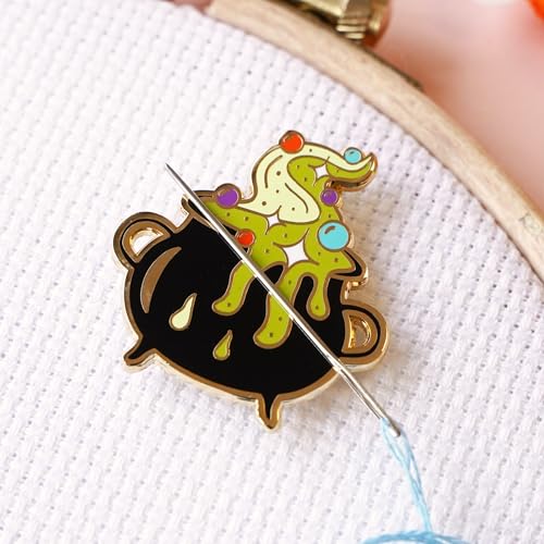 Caterpillar Cross Stitch Needle Minder - Cauldron for Cross Stitch, Sewing, Embroidery and Needlework Accessories, Enamel and Magnetic