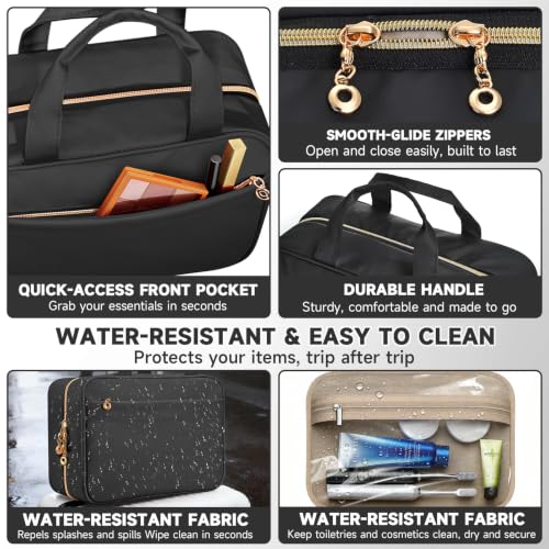 Travel Toiletry Bag for Women, Hanging Makeup Organizer Clear Pockets - color: Black, size: Medium