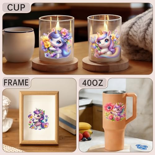 32 PCS Cute Unicorn with Flowers UV DTF Cup Wrap Stickers - style: Cute Unicorn with Flowers
