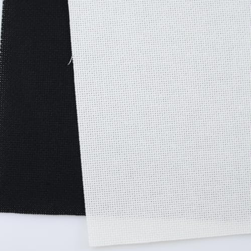 KCS 2 pc of 15" x 18"(38cmx45cm) 16 Count Cross Stitch Cotton Aida Cloth Needlework Fabric Box (Antique White+Black, 16CT) - color: Antique White+black, size: 16CT