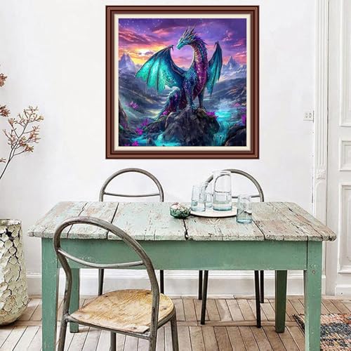 Dimxvean Counted Cross Stitch Kits for Adults,11CT Unprinted Cross-Stitch Pattern Embroidery Kit Cross Stitching Kit Supplies Needleworks Set-Mountains Rivers Dragon 18x18 inchs - color: SetColor09