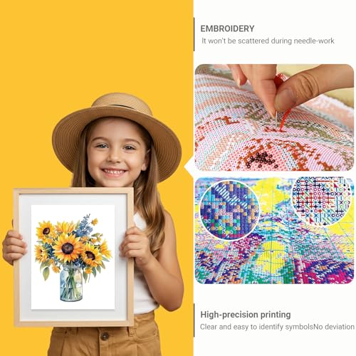 HKLIOPU Stamped Cross Stitch Kits - Sunflower Flower Embroidery Starter Kit for Adult Beginners, 11CT Needlepoint Cross-Stitch Patterns Dimensions Kit Arts and Crafts 16X 16 inch - color: USL-003