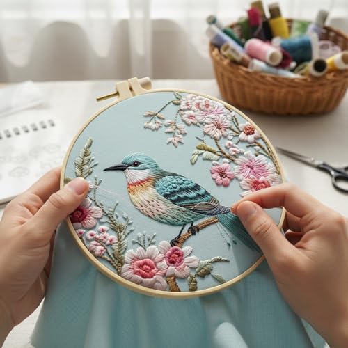 ARTopet Embroidery Kit for Beginners Cross Stitch Kits Needlepoint Set Colorful Bird Patterns Embroidery Thread Kit for Craft Lover Hand Stitch with 7.87in Hoop Threads Fabric-Bird02 - color: Bird02