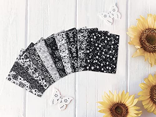Craftido -25 Options- 100% Cotton Quilting Fabric Bundles 10pcs Fat Quarters 18”x21”-Medium Weight 5.2 oz- Soft Cotton for Quilting, Sewing Project, Patchwork, DIY Crafts - Black & White Flower - color: Black & White Flower