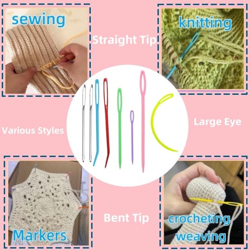 48 Pcs Yarn Needles Set,Curved Darning Needles for Yarn,Plastic Needles for Yarn,Tapestry Needle Weaving Knitting Sewing Needle