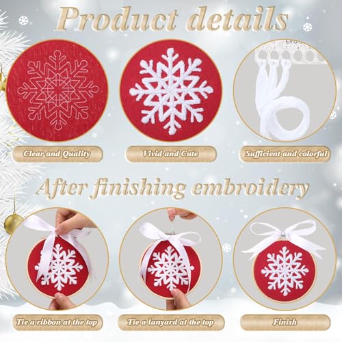 Roowest 6 Sets Christmas Embroidery Kits Snowflake Ornament DIY,Red, White - color: Red, White