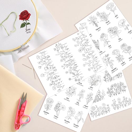 Birthday Flower Embroidery Patterns, Water Soluble Stick and Stitch Paper - style: Flower984