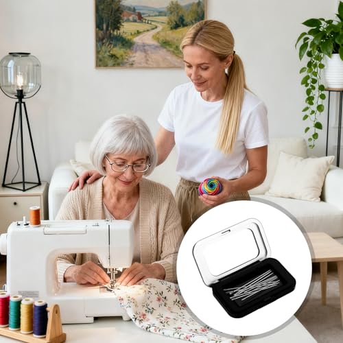 Magnetic Needle Holder Case, Strong Sewing Pin Storage Organizer Box with Clear Lid Secure & Portable Needle Keeper for Sewing Quilting Crafts Bobby Pins Paper Clips (Black)