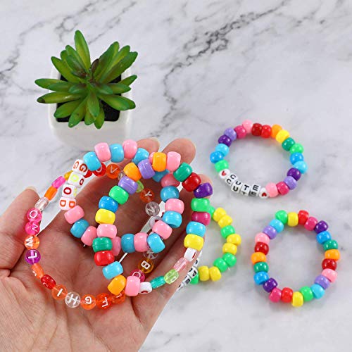 1720+pcs Pony Beads Kit 1830pcs 6 Style Letter Alphabet Beads Rainbow Plastic Pony Bead Bulk Multicolor Kandi Bead Elastic String DIY Crafts Jewelry Making Kit for Bracelets Necklaces - color: Solid Pony Beads with Letter