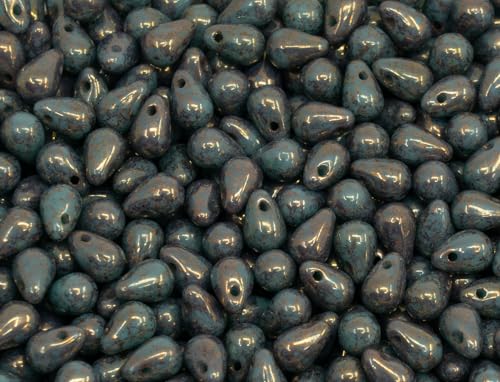 Czech 100-Piece Glass Beads, Small 4x6mm, Teardrop Paque Turqouise Violet Luster - color: Small - Turquoise Violet