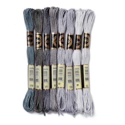8 Skeins Embroidery Floss Friendship Bracelet String 0.5mm Cross Stitch Embroidery Thread for Jewelry Making Bracelet Knitting Stitching Craft Supplies, Gray - color: Gray, 8 Skeins