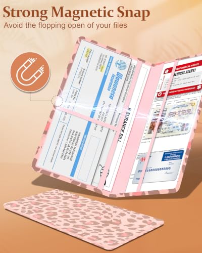 Slohif Car Registration and Insurance Holder with 2 Car Coasters, Elegant - color: Pink Leopard