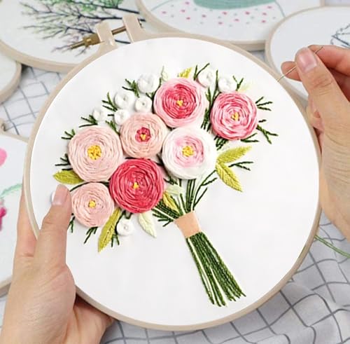 Huacan Embroidery Kits for Adults Beginner Stamped Flowers Pattern 4 Pcs DIY Cross Stitch Floral Stitching Sewing Kit 7.9 x 7.9 Inch - color: Flower 2