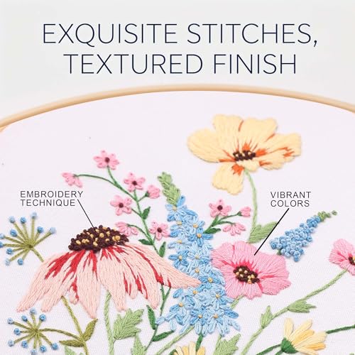 Harimau Adult Beginner Embroidery Starter Kit, Complete Set with 4 Patterns, 2 Hoops, Needles, Scissors, Instruction Guide & Stitching Video Tutorials - color: Floral2 pattern