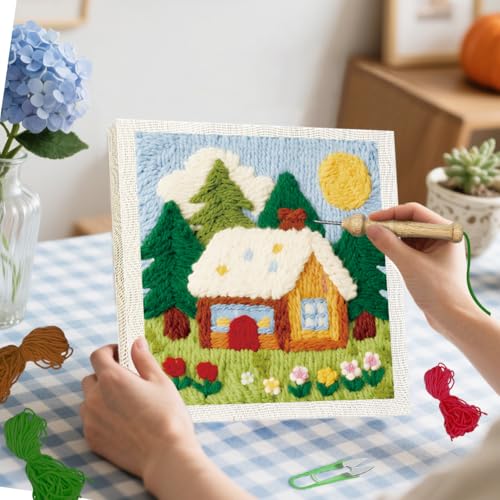 BEUNITONE Forest House Punch Needle Kit for Adults Beginners Christmas Gift - color: 07-Forest Hose