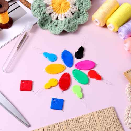 12 Pcs Embroidery Needle Threader Tool, Needle Threaders for Hand Sewing Machine Sewing Plastic Wire Hook Threaders Tool Easy Small Eye Needles Threader for Embroidery Needles Work Crafting (3 Shapes)