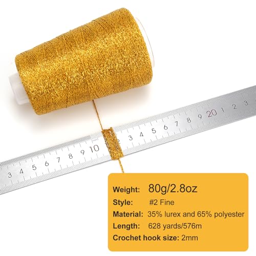 Metallic Crochet Thread, 80g Lurex Yarn for Charms (Bright Golden) - color: BrightGolden