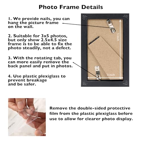 JCJMY 3x5 Picture Frame Black for Tabletop, 3 x 5 Photo Frame with Shatter Resistant Plexiglass, Sturdy 3 by 5 Poster Frame, Black - color: Black, size: 3x5 inch