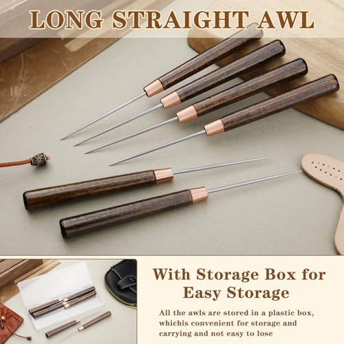 ZXIIXZ 6 Pcs Scratch Awls with Wooden Handle Leather Stitching Sewing Awl - color: 6 Pcs Wooden Brown