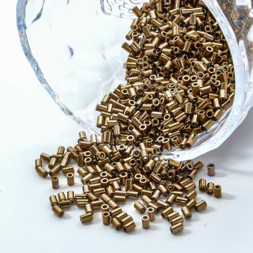 1400Pcs Glass Bugle Beads 2.2×4mm Large Hole 1.3mm Tube Beads for Embroidery, Spacer Beads for DIY Jewelry Making (Antique Bronze) - color: Antique Bronze