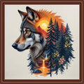Dimensean Counted Cross Stitch Kit for Beginners, 11CT Unprinted Cross-Stitch Kit Easy Patterns Needlepoint Kit Cross Stitching Embroidery Kit Supplies-Abstract Wolf Landscape 18x18 inch - color: ColornNEW14