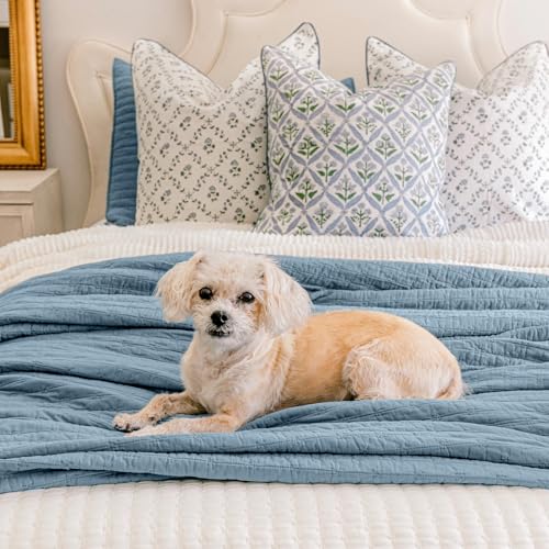 EVERGRACE x Kinsey Walsh 100% Cotton Cross Stitch Quilt, King, Dusty Blue - color: Dusty Blue, size: King/Cal King (108" X 96")