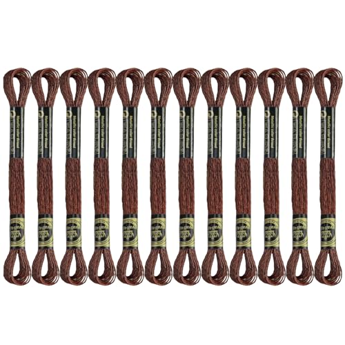 12 Skeins Embroidery Floss, Dark Brown Metallic Embroidery Thread Polyester Cross-Stitch Threads for Hand Embroidery String Art DIY Creation - color: Dark Brown