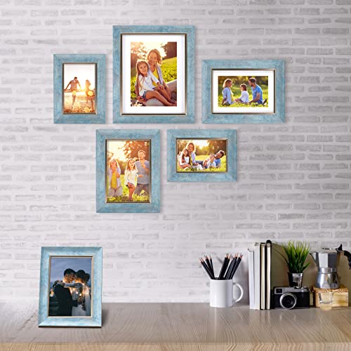 XUANLUO 5x7 Picture Frames Set of 4,Rustic Retro Photo Frame(Blue) - color: Blue-4pcs, size: 5 x 7 inch