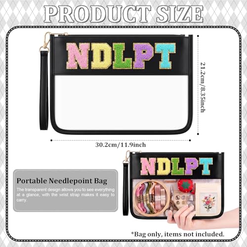 Klyyo Clyro Needlepoint Project Bag Clear Embroidery Sewing Bag Sewing Craft Organizer Storage Chenille Letter Zipper Pouch for Quilting Embroidery Knitting Stitching Cross Stitch Crochet(Black) - color: Black